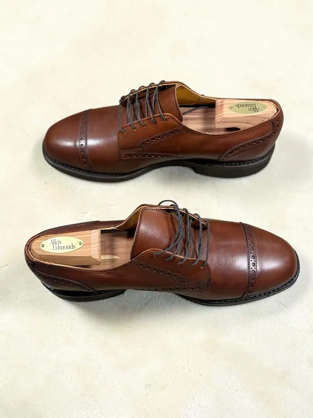 Allen Edmonds Benton Orthotic Cognac Brown Cap Toe Oxford Dress Shoes 9 D NEW